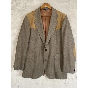 Vintage Pendleton Blazer Mens 42 Brown Wool Tweed Leather Elbow Patches USA 80s